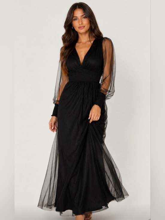 Baltic Born Dresses & Skirts - Baltic Born Layla Tulle‎  Black Sheer-Mesh Long Sleeve Maxi Dress